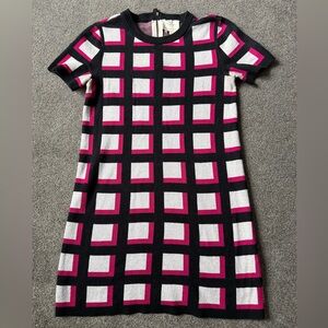 kate spade Black, White & Pink Grid Knit Mini Dress